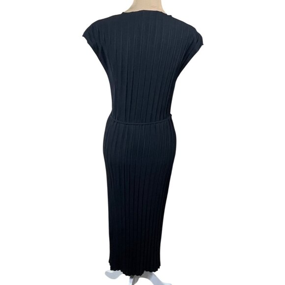 Zara Pleated Midi Dress Cap Sleeve Size S Small Black Lightweight Slit - Picture 3 of 6